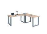 Eckschreibtisch, Winkel 90°, Bügelfuß, B 1600 x T 500/1600 x H 760 mm, Sonoma Eiche/silber