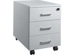 Schäfer Shop Pure Rollcontainer 333, 3 Schübe, abschließbar, Metallgriffe, Feinblech pulverbeschichtet, B 420 x T 600 x H 570 mm, lichtgrau