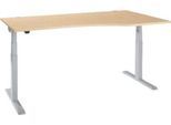 Schäfer Shop Select Schreibtisch ERGO-T 2.0, elektrisch höhenverstellbar, Freiform Ansatz rechts, T-Fuß, B 1800x H 640-1300 mm, Ahorn/weißalu