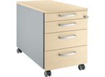 Schäfer Shop Genius Rollcontainer 1233, mit Griff rund, B 435 x H 577 mm, weißalu/weißalu/Ahorn-Dekor