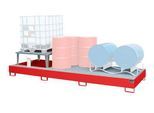 Auffangwanne Bauer AWA 31, Stahl, rot, L 3850 x B 1460 x H 780 mm, 1000 l, für 3 x 1000 l IBC, 1 Abfüllaufsatz, 2 Gitteroste