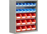 Magazinregal, 830 mm hoch, 4 Böden, 24 Kästen, weißalu