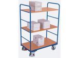 Etagenwagen, Stahl/MDF-Platte, Enzianblau/Buche-Dekor, 3 Etagen, 1200 x 800 mm, EasySTOP, bis 250 kg