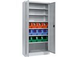 Schäfer Shop Select Materialschrank MSI 2409, mit 12 Kästen LF 322, 6 Fachböden, B 950 x T 400 x H 1935 mm, Stahl, weißaluminium