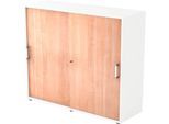 Schiebetürenschrank TARVIS, 3 Ordnerhöhen, B 1200 x T 400 x H 1100 mm, abschließ- & stapelbar, weiß/Nussbaum-Dekor