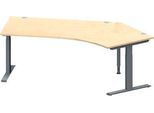 Schäfer Shop Genius Winkelschreibtisch MODENA FLEX, 135° Winkel rechts, T-Fuß Rechteckrohr, B 2165 x T 800/800 x H 650-850 mm, Ahorn/anthrazit