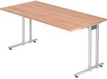 Schreibtisch JENA, C-Fuß, Rechteck, B 1600 x T 800 x H 720 mm, Gestell alusilber, Nussbaum-Dekor