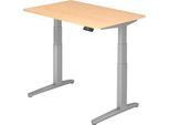 Schreibtisch TOPAS LINE, elektrisch höhenverstellbar, C-Fuß, B 1200 x T 800 x H 650-1300 mm, Ahorn/weißaluminium + Memoryschalter, Kabelkanal