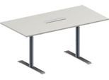 Schäfer Shop Genius Konferenztisch MODENA FLEX, 6-fach Anschluss, Rechteck, T-Fuß Rundrohr, B 1600 x T 800 x H 650-850 mm, lichtgrau/weißalu