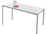 Schäfer Shop Pure Stahlrohrtisch, Rechteck, Quadratrohrfuß, B 1600 x T 700 x H 720 mm, lichtgrau/weißaluminium