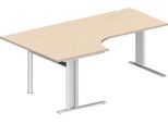 Schäfer Shop Pure Winkelschreibtisch PLANOVA BASIC, 90° Winkel links, C-Fuß, B 2000 x T 1200/800 x H 717 mm, Ahorn/weiß + Kabelkanal