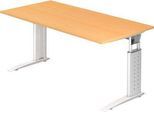 Schreibtisch TARVIS, C-Fuß, Quadrat, B 1600 mm, Gestell weiß, höhenverstellbar, Buche-Dekor