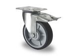 CASCOO Lenkrolle P2G2, mit Totalfeststeller, Rad-ø 125 mm x B 35 mm, Polypropylen-Felge, Elastomer-Lauffläche, grau, Kugellager, bis 165 kg