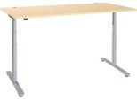 Schreibtisch, zweistufig elektrisch höhenverstellbar, T-Fuß Rundrohr, B 1800 x T 800 x H 634-1294 mm, Ahorn/weißaluminium