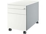 Schäfer Shop Genius Rollcontainer 126, 1 Schublade, 1 Utensilienauszug, 1 Hängeregistraturauszug, Zentralverschluss, seitliche Griffnut, B 435 x T 765 x H 577 mm, weißalu/weißalu/weiß