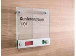 moedel Türschild GALERIE, 4 Abstandshalter, ESG-Glas, Frei/Besetzt-Anzeige, B 150 x H 150 mm, Schraubmontage, transparent