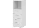 Schubladenschrank Breno, 4 Schübe, 1 Fach, Metallgriffe, B 400 x T 420 x H 1100 mm, lichtgrau/lichtgrau