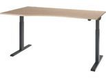 Schäfer Shop Select Schreibtisch ERGO-T 2.0, elektr. höhenverstellbar, Freiform Ansatz links, T-Fuß, B 1800 x H 715-1205 mm, Eiche-Dekor/anthrazit