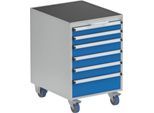 Schubladenblock Treston 53/66-2, 6 abschließbare Schübe, mobil, bis 300 kg, B 530 x T 640 x H 795 mm, Stahl, lichtgrau RAL 7035/brillantblau RAL 5007