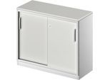 Schäfer Shop Genius Schiebetürenschrank TETRIS SOLID, 2 OH, B 1000 mm, inkl. 19 mm Abdeckplatte, lichtgrau/weißalu