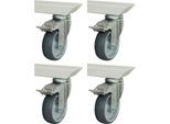 Rau Rollensatz für höhenverstellbare Arbeitstische Adlatus 150, 4 Lenkrollen mit Feststeller, Ø 100 mm, H 135 mm, TPR, grau