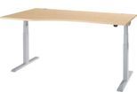 Schäfer Shop Select Schreibtisch ERGO-T 2.0, elektrisch höhenverstellbar, Freiform Ansatz links, T-Fuß, B 1800 x H 640-1300 mm, Ahorn/weißalu