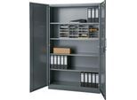 Büroschrank, 5 OH, abschließbar, mit aufliegenden Türen, B 1200 mm, Basaltgrau