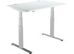 Schäfer Shop Select Schreibtisch DRIVE UP 2, elektrisch höhenverstellbar, Rechteck, T-Fuß, B 1200 x T 800 x H 630-1290 mm, lichtgrau/weißaluminium
