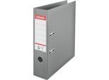 Ordner Esselte® No. 1, A4, Rückenbreite 75 mm, für ca. 500 Blatt, Hebelmechanik, Rückenschild, Griffloch & Raumsparschlitze, FSC®-Karton, grau