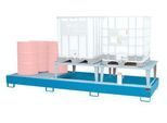 Auffangwanne Bauer AWA 32, Stahl, blau, L 3850 x B 1460 x H 780 mm, 1000 l, für 3 x 1000 l IBC, 2 Abfüllaufsätze, 1 Gitterost