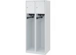 Feuerwehrspind C+P Evolo Youngster, 2 Abteile, ohne Helmhalter, Bodengleiter, B 600 x T 500 x H 1530 mm, RAL 7035 Lichtgrau