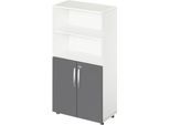 Schäfer Shop Select Kombischrank LOGIN, oben 2 Regale, unten 2 Ordnerhöhen mit Türen, B 800 x T 420 x H 1514 mm, weiß/graphit
