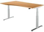 Schäfer Shop Select Schreibtisch DRIVE UP 2, elektrisch höhenverstellbar, Freiform, Ansatz links, T-Fuß, B 1800 mm, Buche/weißalu