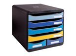Schubladenbox Exacompta BEE BLUE Big Box Maxi, 4 Schübe für Format A4/A4+ & 2 längliche Schübe, Auszugstopp & Griffmulde, Recycling-Kunststoff, schwarz