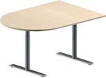 Schäfer Shop Genius Konferenztisch MODENA FLEX, Halbkreis, T-Fuß Rundrohr, B 1400 x T 1000 x H 650-850 mm, Ahorn/weißaluminium RAL 9006