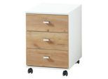 Rollcontainer Lioni, ideal für das Homeoffice, aus Holz, 3 Schübe, Steggriffe, B 400 x T 490 x H 570, weiß/Eiche-Navarra