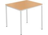 Schäfer Shop Pure Stahlrohrtisch, Rechteck, Quadratrohrfuß, B 800 x T 700 x H 720 mm, Buche/weißaluminium