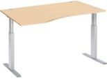 Schäfer Shop Select Schreibtisch ERGO-T, elektrisch höhenverstellbar, Freiform, Ansatz links, T-Fuß, B 1800 x H 725-1185 mm, Ahorn-Dekor/weißalu