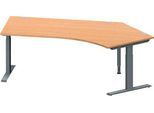Schäfer Shop Genius Winkelschreibtisch MODENA FLEX, 135° Winkel rechts, T-Fuß Rechteckrohr, B 2165 x T 800/800 x H 650-850 mm, Buche/anthrazit