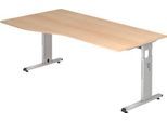 Schreibtisch Freiform ULM, li. od. rechts, B 1800 x T 800/1000 x H 650-850 mm, Eiche-Dekor