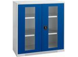Schäfer Shop Genius Sichttürschrank FS, Stahl, mit Belüftungslöchern, B 1055 x T 420 x H 1105 mm, 3 OH, lichtgrau/enzianblau, bis 450 kg