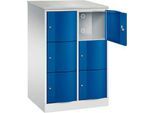 C+P Schließfachschrank Resisto, 2 Abteile, 6 Fächer, B 772 x T 640 x H 1255 mm, Lichtgrau/Enzianblau
