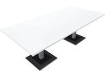 Konferenztisch QUANDOS BOX, bis 6 Personen, Rechteck, Standfuß, B 2200 x T 1000 x H 720-820 mm, weiß/alusilber