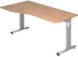 Schreibtisch Freiform ULM, li. od. rechts, B 1800 x T 800/1000 x H 650-850 mm, Nussbaum-Dekor