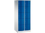 C+P Schließfachschrank Resisto, 2 Abteile, 10 Fächer, B 772 x T 640 x H 1950 mm, Lichtgrau/Enzianblau