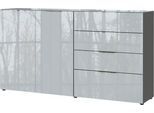 Sideboard, mit 4 Schubladen und 2 Türen, Glasfront- und auflage, B 1840 x T 420 x H 1020 mm, graphit/silbergrau