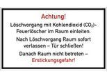 moedel Warnschild „Löschvorgang mit CO2-Feuerlöscher im Raum“, gemäß DGUV 205-034, L 150 x B 250 mm, Folie, weiß-rot-schwarz