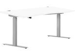 Schreibtisch ERGO DRIVE ED 470, elektrisch höhenverstellbar, Freiform, Ansatz rechts, T-Fuß, B 1800 x T 1000/800 x H 692-1147 mm, weiß/weißalu