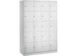 Wertfachschrank 300 mm, 4 Abteile, 20 Fächer, Sicherheitszylinderschloss, Sockel, lichtgrau