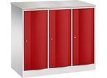 C+P Garderobenschrank Resisto, 3 Abteile, 3 Fächer, B 1148 x T 540 x H 1077 mm, Lichtgrau/Rubinrot